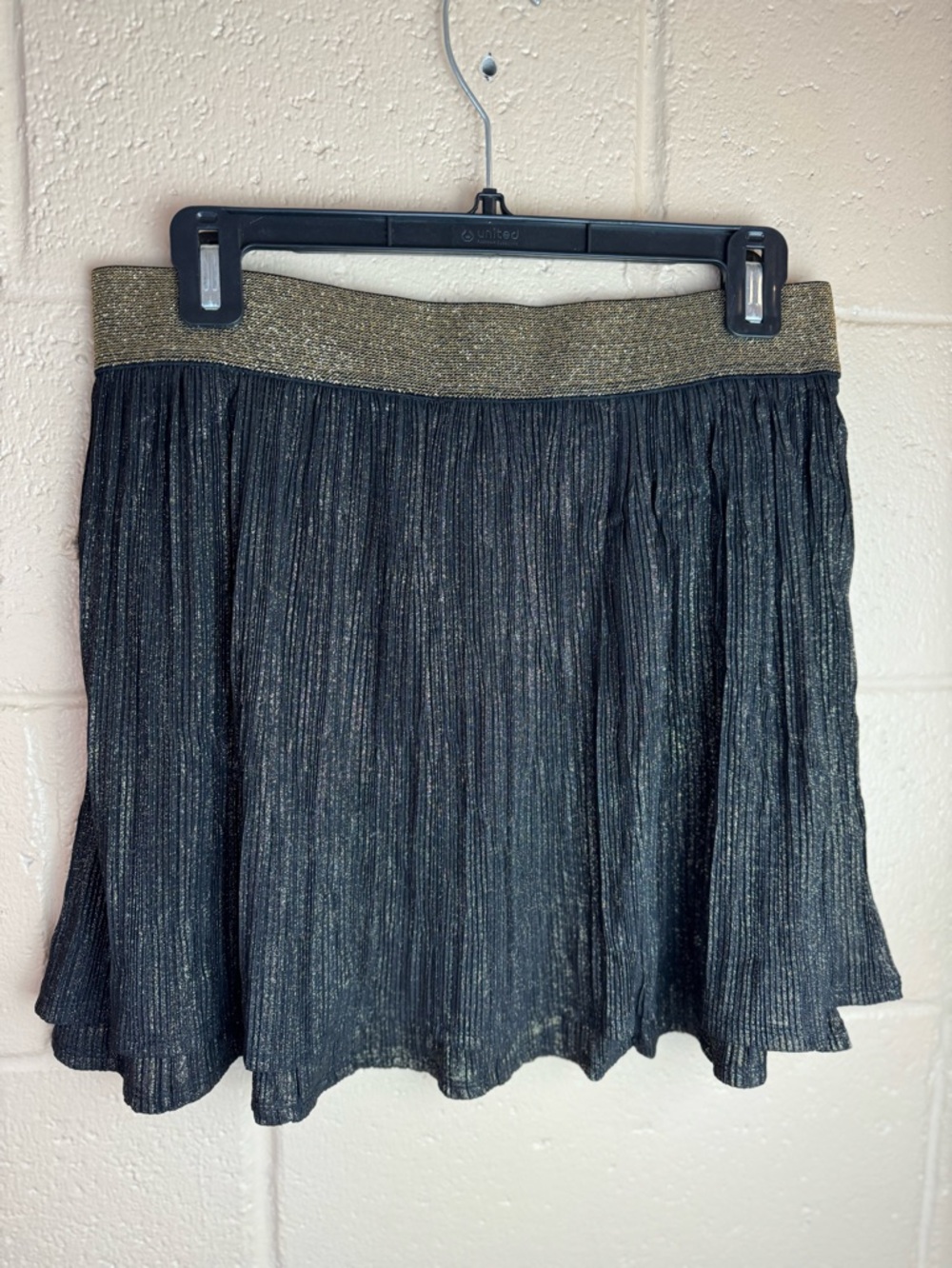 NWT Forever 21 Black Metallic Skater Skirt with Gold Waistband